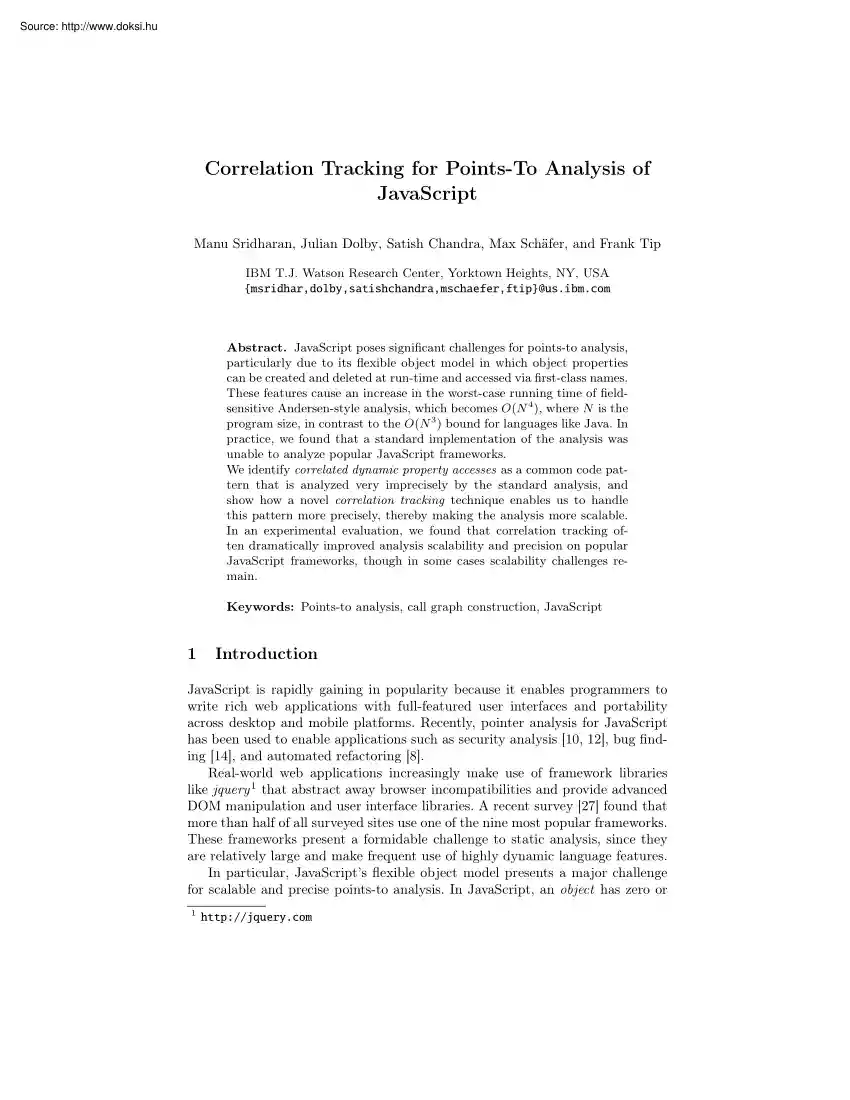 Sridharan-Dolby-Chandra - Correlation tracking for points to analysis of JavaScript