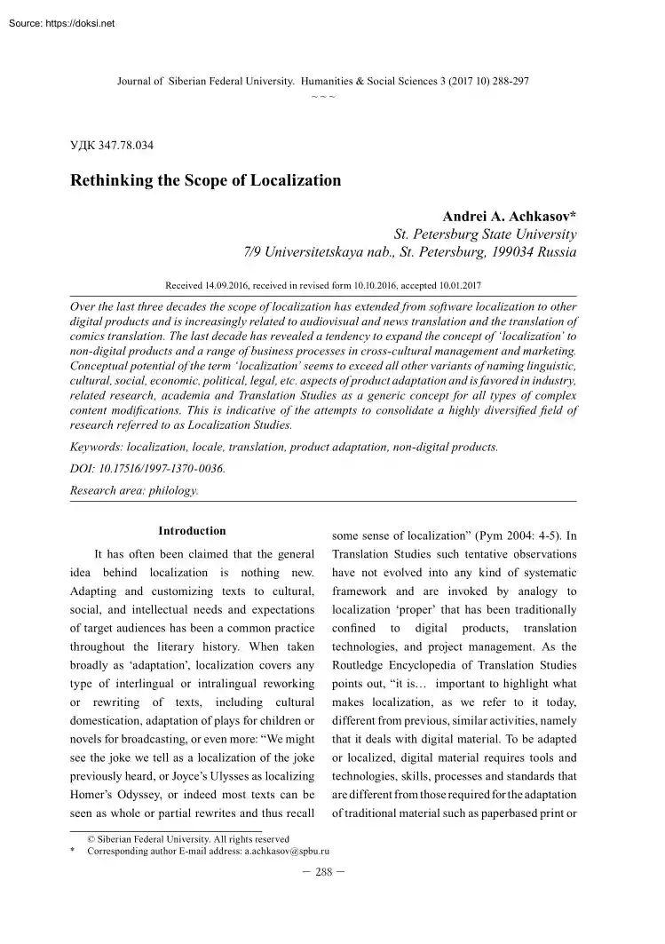 Andrei A. Achkasov - Rethinking the Scope of Localization