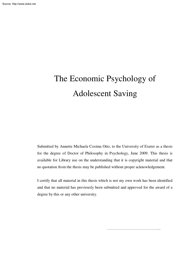 The Economic Psychology of Adolescent Saving