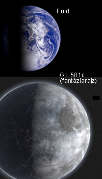 A Föld és az új planéta mérete (ESO fantáziarajza)