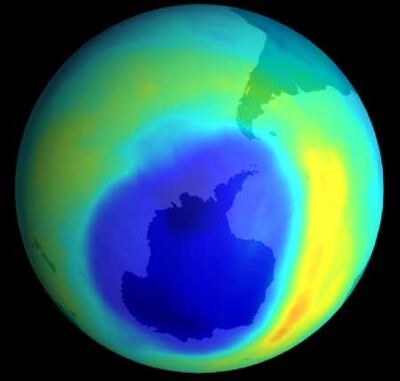 Az ózonlyuk kiterjedése az Antarktisz felett napjainkban