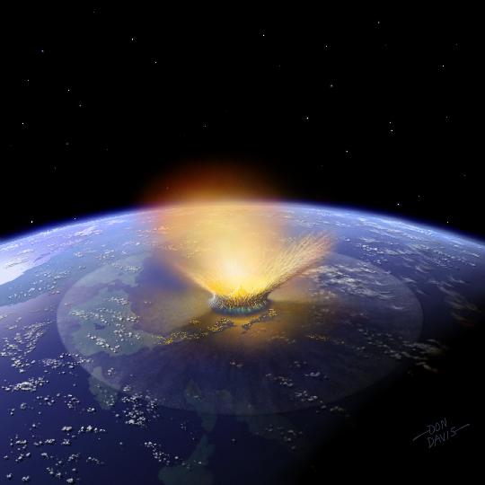 A dínógyilkos aszteroida Chicxulub-krátert létrehozó gigantikus becsapódása  (Kép: Don Davis, SwRI)
