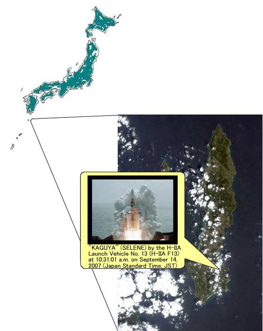 A SELENE (Kaguya) holdszonda indítása a japán Tanegashima űrkozpontból (kép: JAXA)