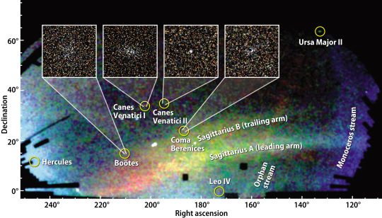 Az SDSS-II felmérés keretében felfedezett nyolc új törpegalaxis közül hét a Tejútrendszer kísérője. (Vasily Belokurov, SDSS-II Collaboration)