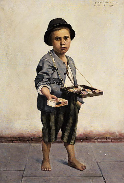 Giulio del Torre A kis gyufaárus című festménye (1929)