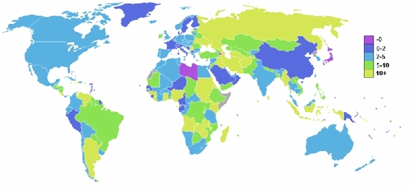 Az infláció mértéke a világban (2007)