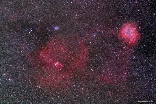 Egy 200 mm-es objektívvel készült nagylátószögű felvétel az NGC 2247 csillagkeletkezési területről. Az MWC 147 csillag a kép bal felső részén látható sötét köd közelében van, a nagytömegű csillagokból álló Monoceros OB1 asszociáció tagja. Az R, G, B és Hα szűrőkkel készült felvételek számítógépes kombinálásával előállított kép teljes expozíciós ideje meghaladta a 16 órát. [Stéphane Guisard, ESO]