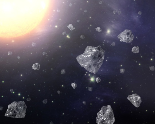 Fantáziakép egy forró csillag közelében levő, nanogyémántokban gazdag poranyagról (Forrás: NASA/JPL-Caltech)