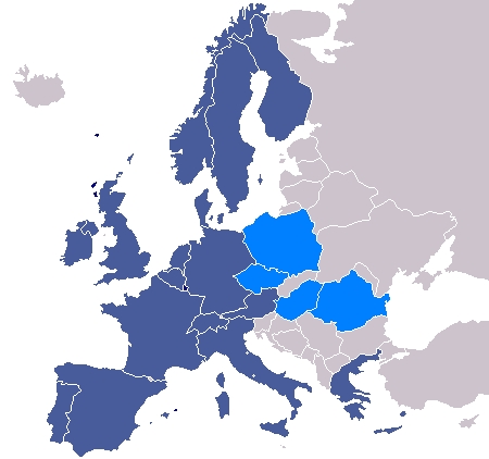 Az ESA tagállamai (sötét kék) és tagjelöltjei (világos kék)