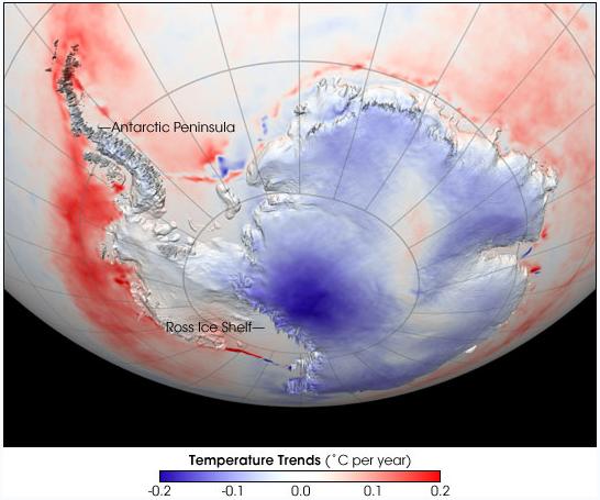 Az Antarktisz területének hőmérsékletváltozása