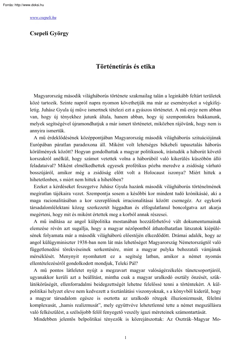 Csepeli György - Történetírás és etika