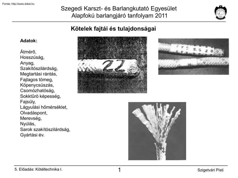 Szigetvári Pisti - Barlangászkötelek fajtái és tulajdonságai