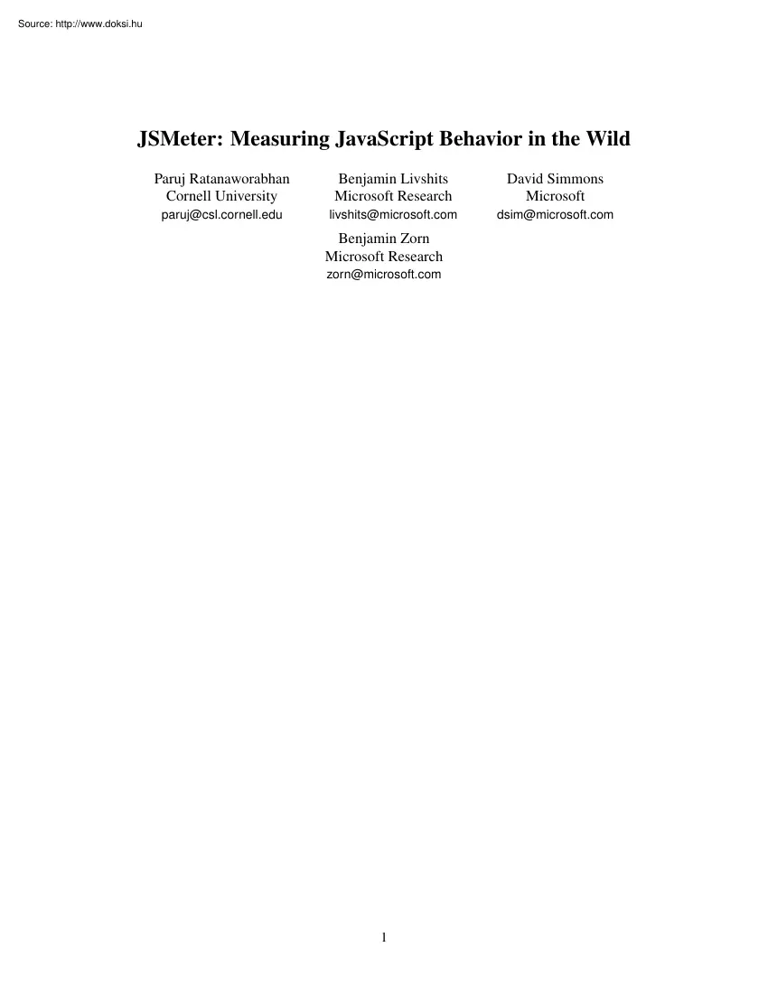 Paruj Ratanaworabhan - JSMeter measuring JavaScript behavior in the wild