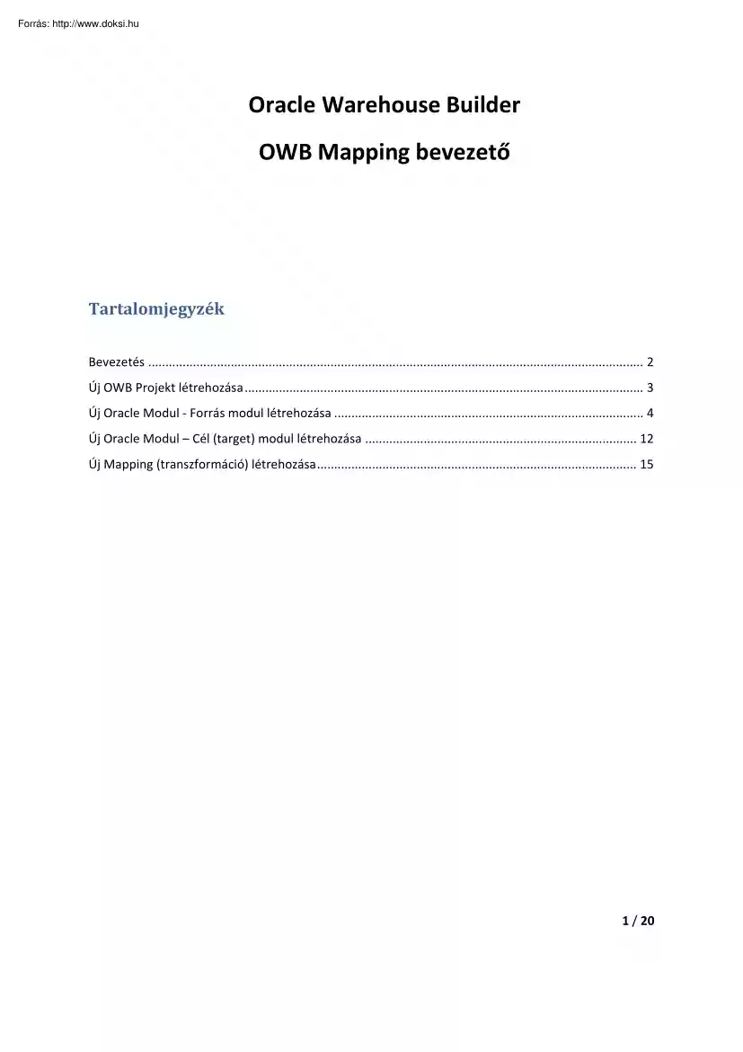 Oracle Warehouse Builder, OWB Mapping bevezető