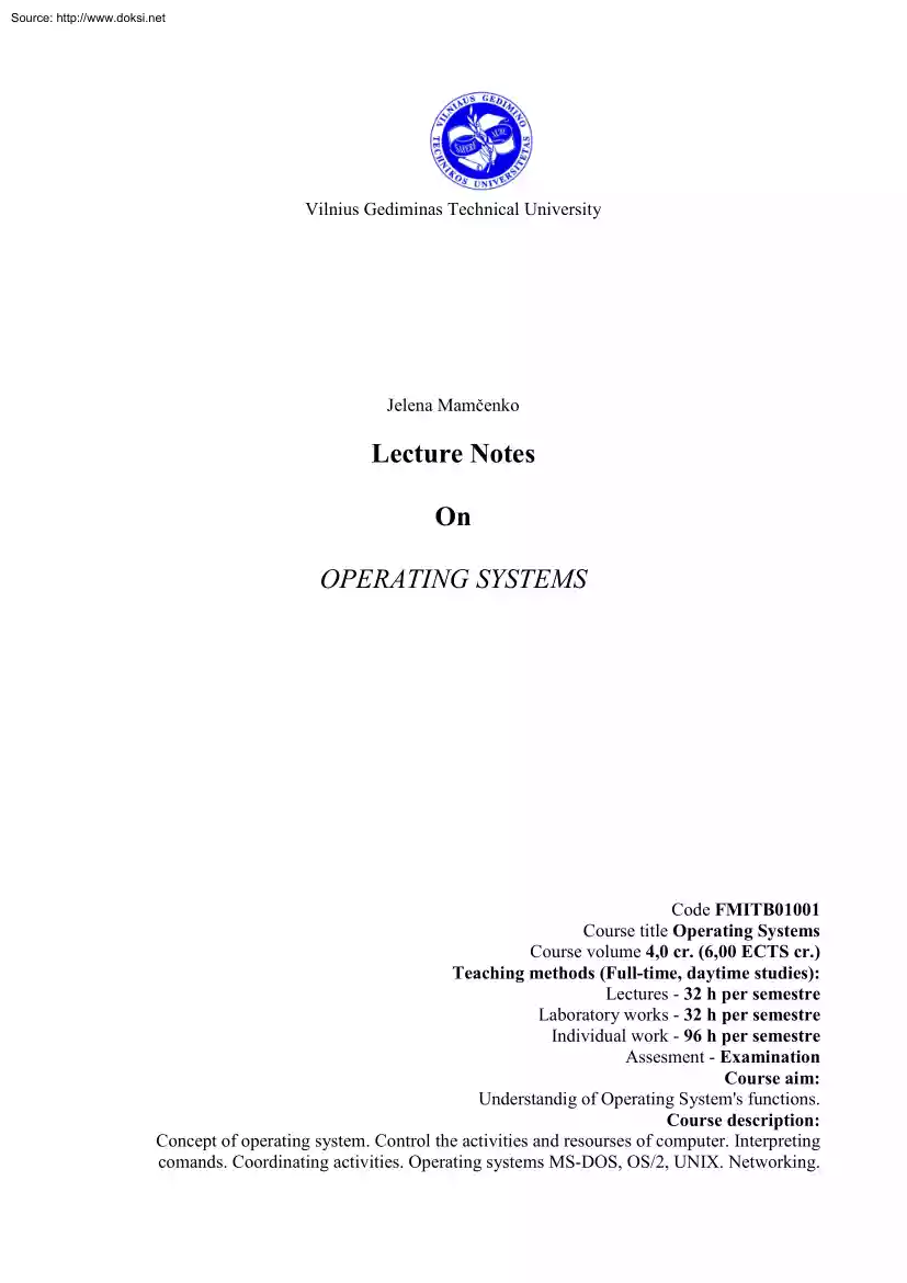 Jelena Mamčenko - Lecture notes on Operating systems
