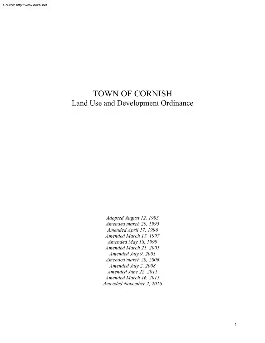 Town of Cornish Land Use and Development Ordinance