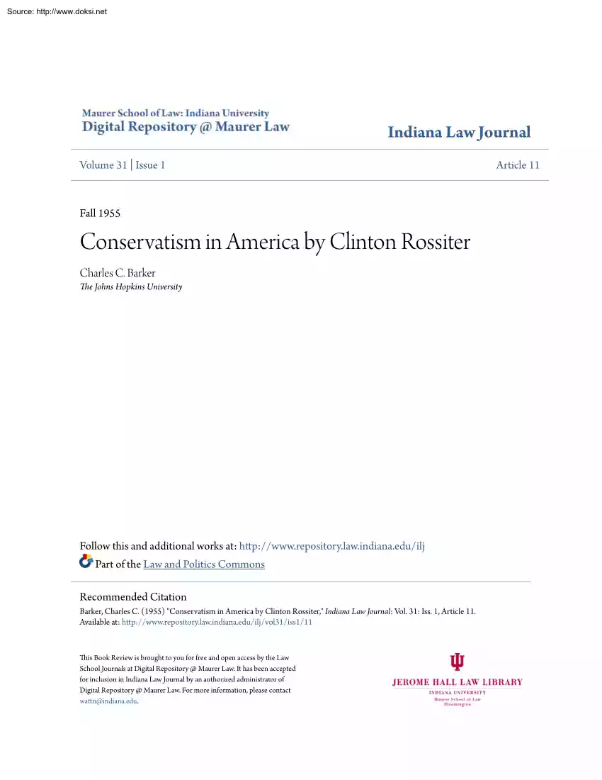 Charles C. Barker - Conservatism in America by Clinton Rossiter
