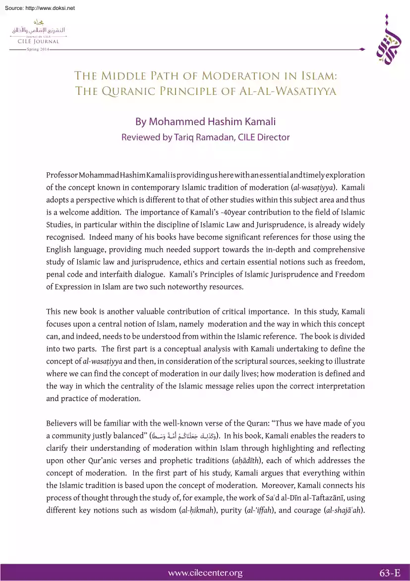 Mohammed Hashim Kamali - The Middle Path of Moderation in Islam, The Quranic Principle of Al-Al-Wasatiyya