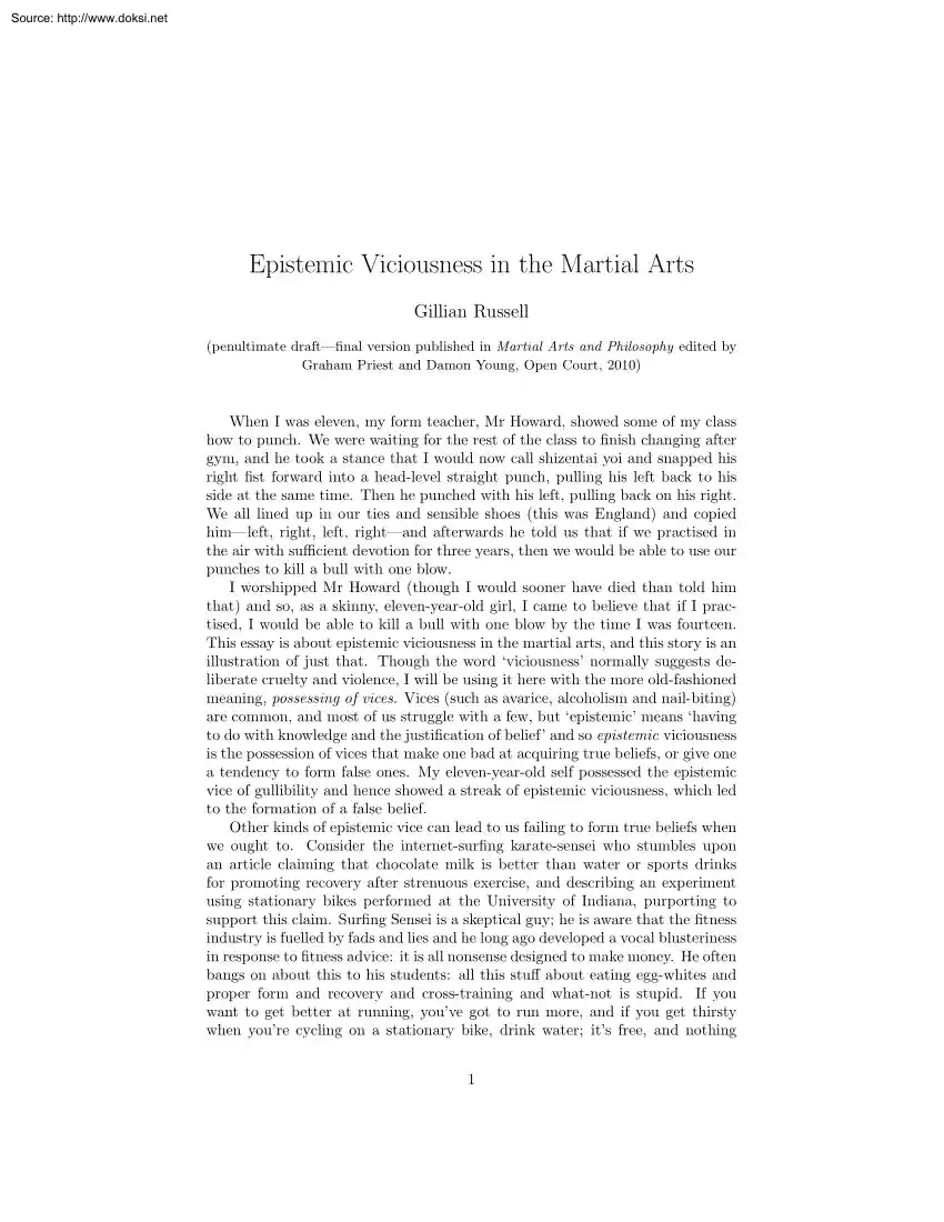 Gillian Russell - Epistemic Viciousness in the Martial Arts
