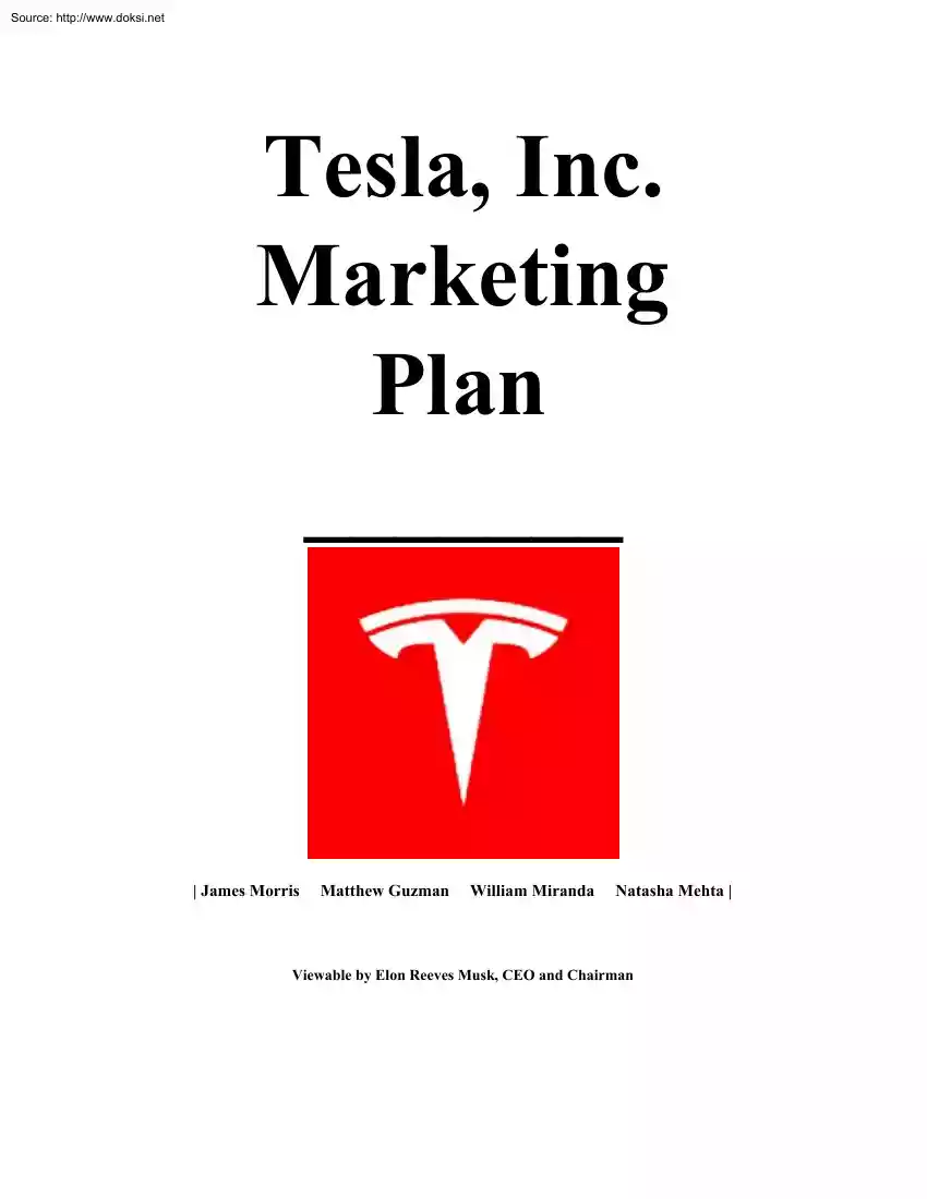 Tesla Inc., Marketing Plan