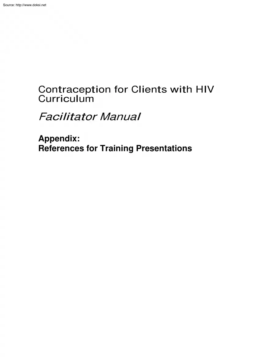Contraception for Clients with HIV Curriculum, Facilitator Manual