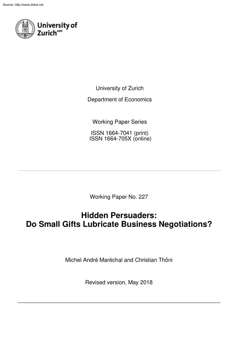 Marechal-Thoni - Hidden Persuaders, Do Small Gifts Lubricate Business Negotiations