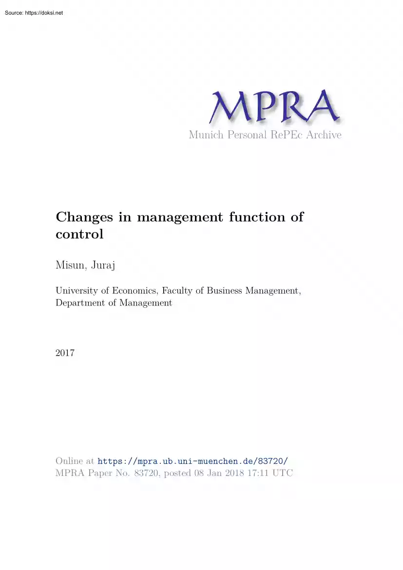 Misun Juraj - Changes in management function of control