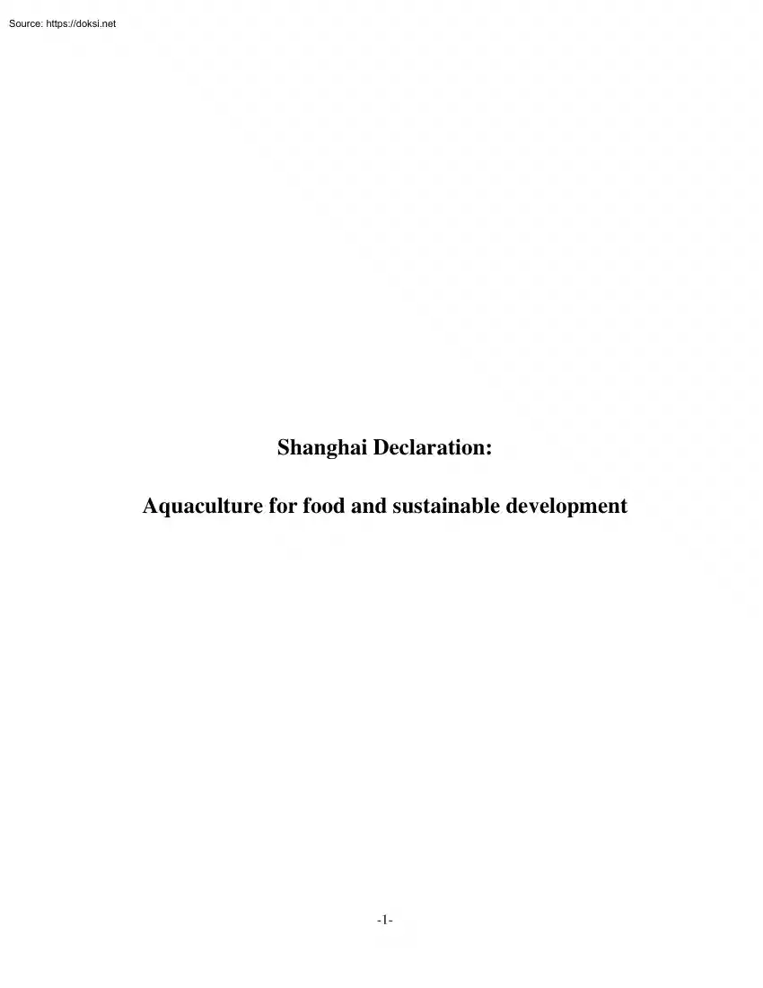 Shanghai Declaration, Aquaculture for Food and Sustainable Development