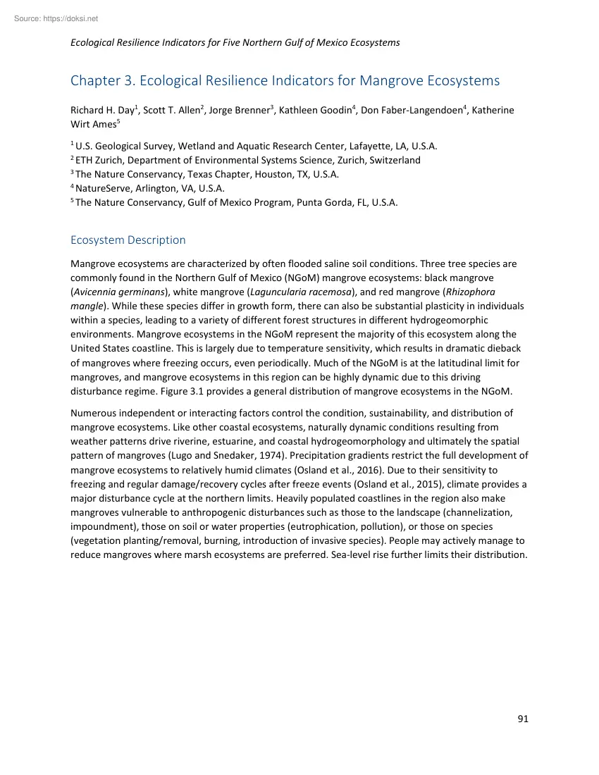 Ecological Resilience Indicators for Mangrove Ecosystems
