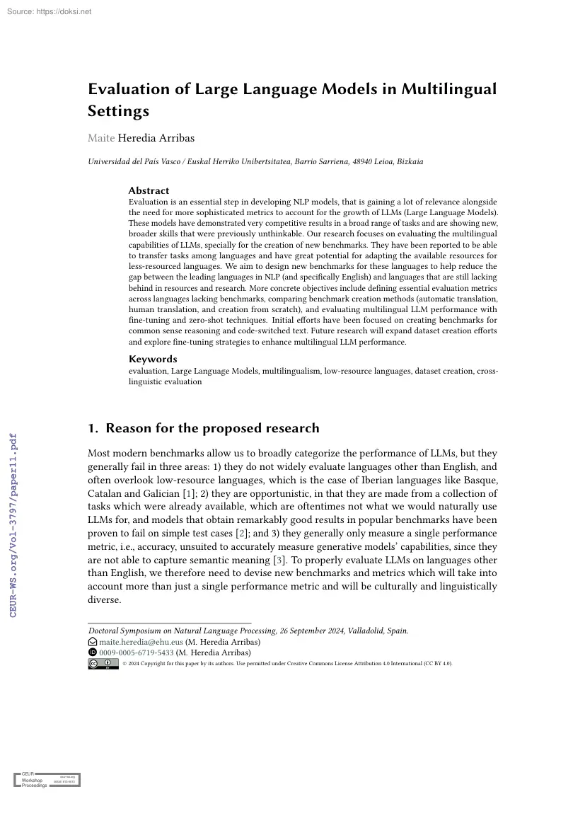 Maite Heredia Arribas - Evaluation of Large Language Models in Multilingual Settings