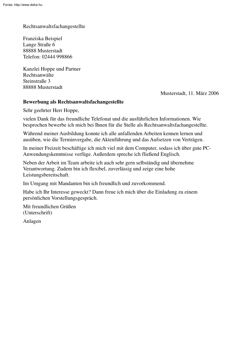 Hivatalos levél németül IV