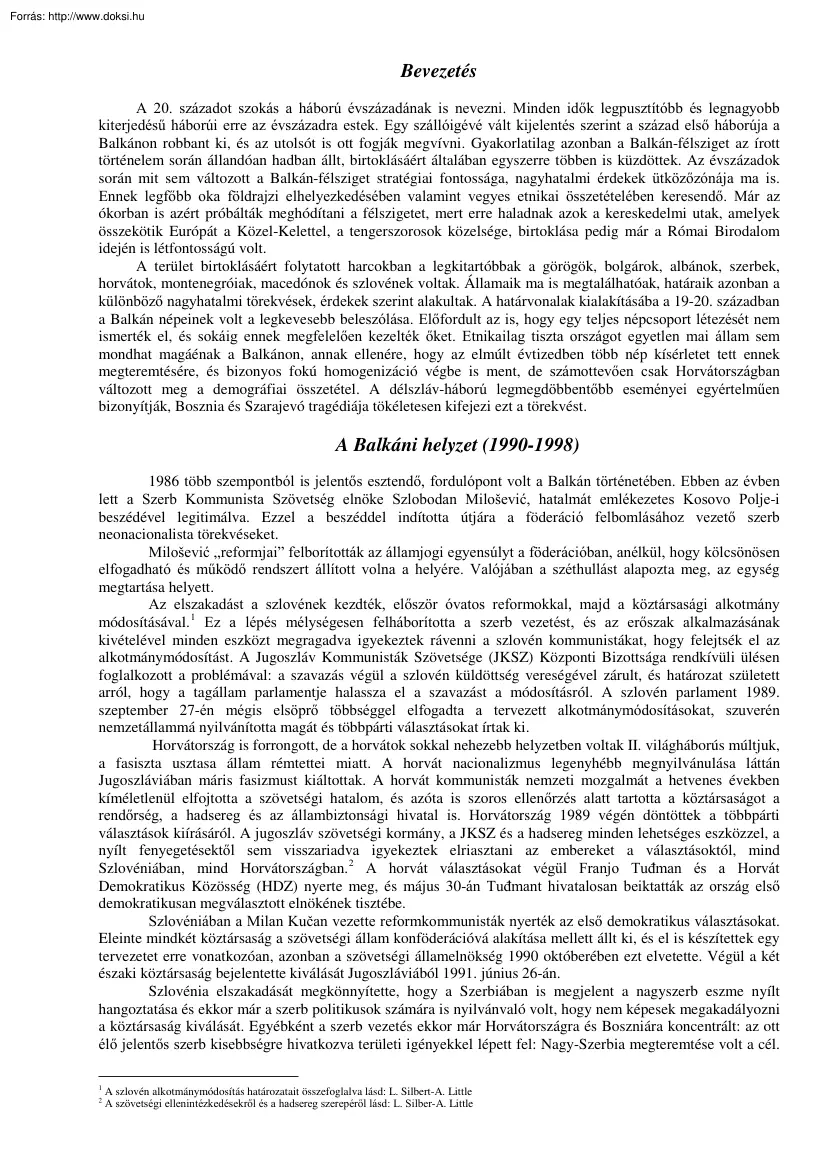 Nemzeti kapcsoIatok, Balkán