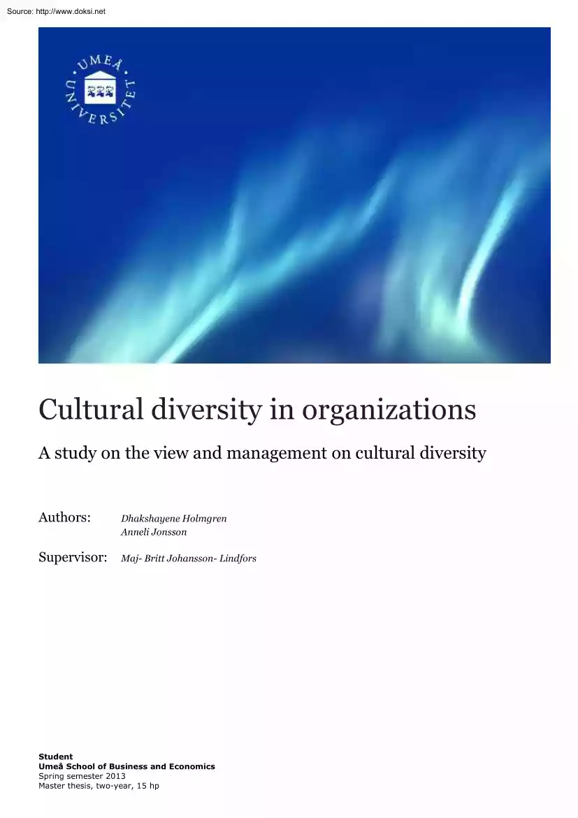 Holmgren-Jonsson - Cultural Diversity in Organizations