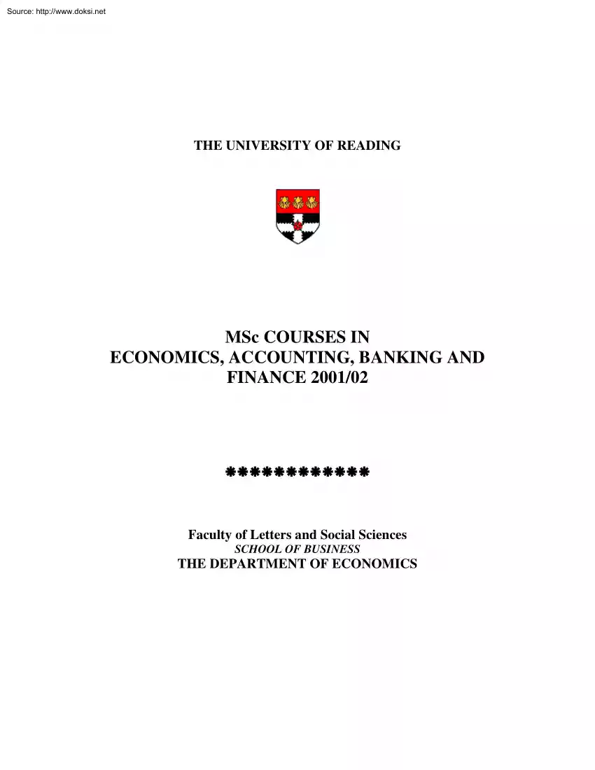 MSC Courses in Economics, Accounting, Banking and Finance