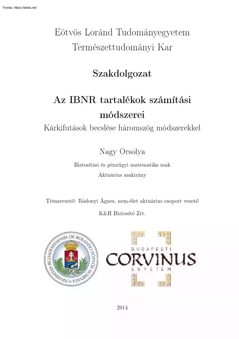 Nagy Orsolya - Az IBNR tartalékok számítási módszerei