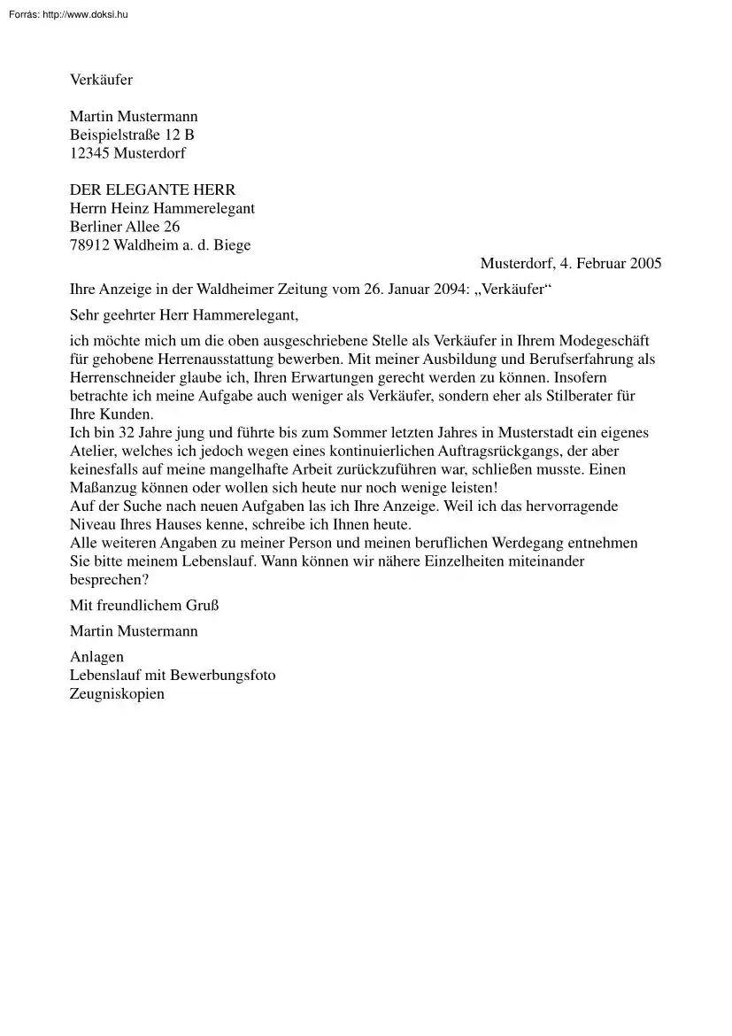 Hivatalos levél németül V
