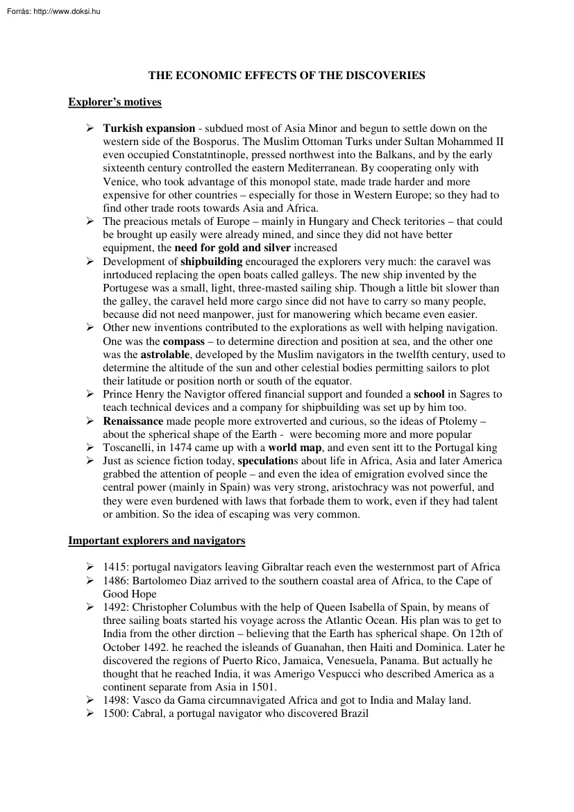 The economic effects of the discoveries