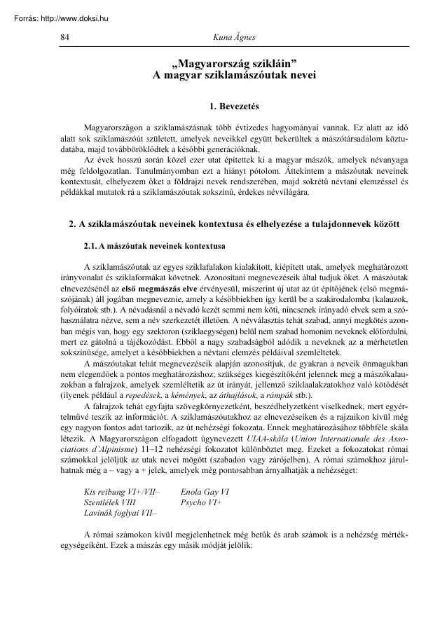 Kuna Ágnes - Magyarország szikláin, a magyar sziklamászóutak nevei