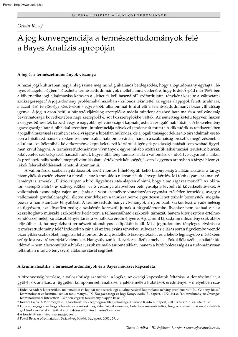 Orbán József - A jog konvergenciája a természettudományok felé a Bayes Analízis apropóján
