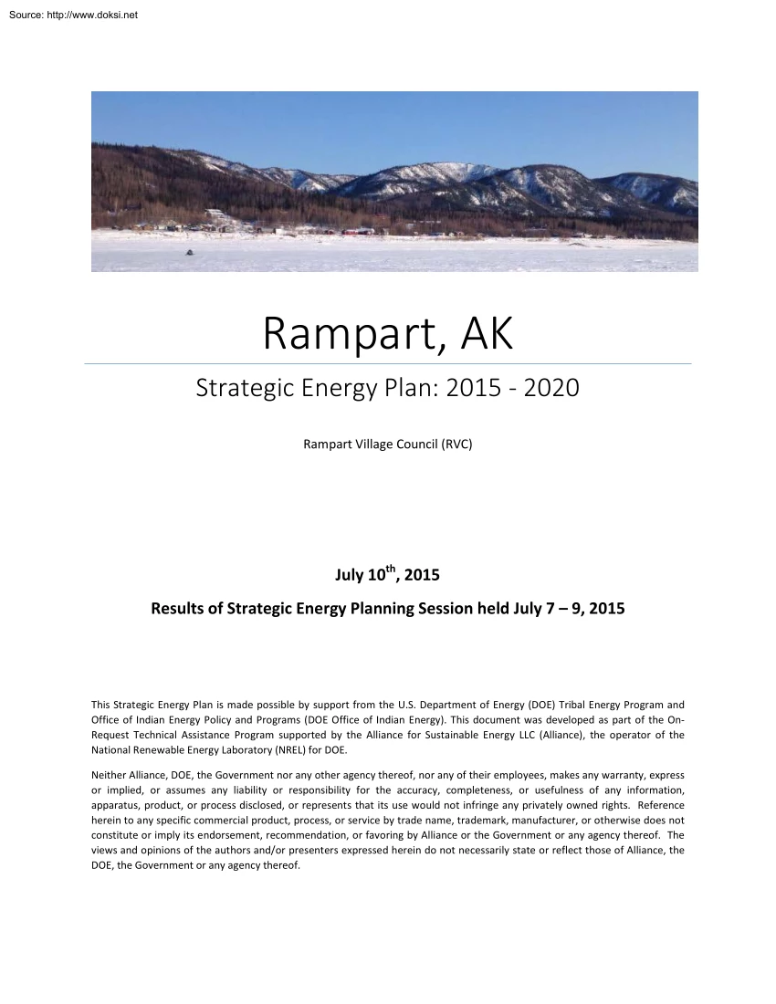 Rampart, AK, Strategic Energy Plan, from 2015 to 2020