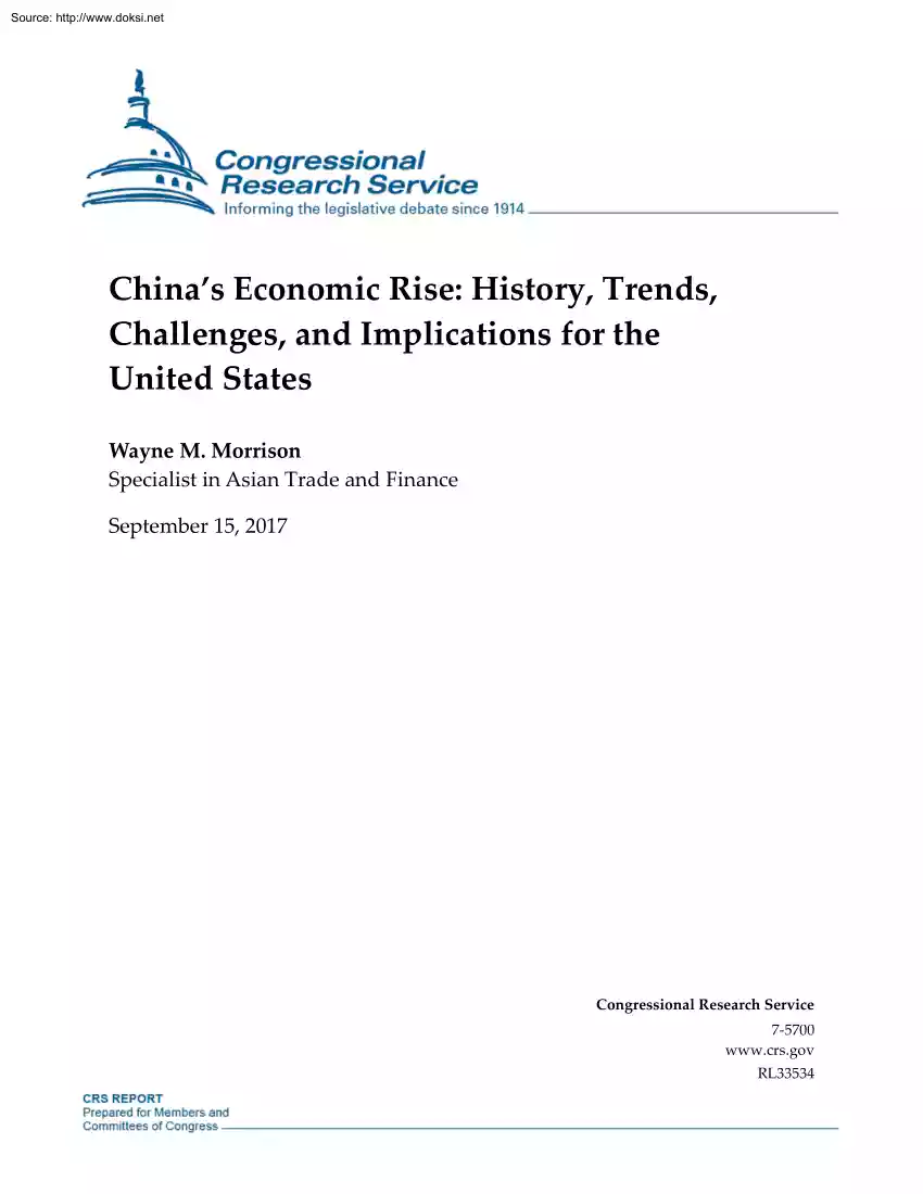 Wayne M. Morrison - China Economic Rise, History, Trends, Challenges, and Implications for the United States