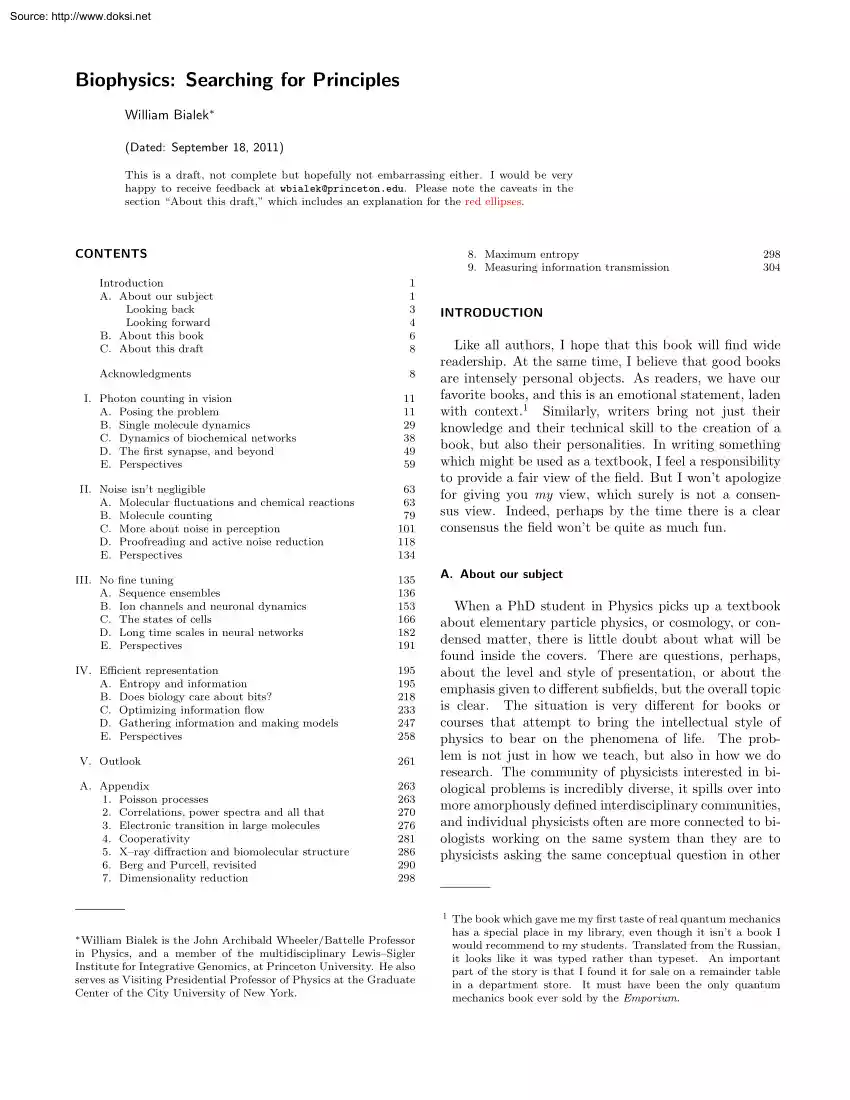 William Bialek - Biophysics, Searching for Principles