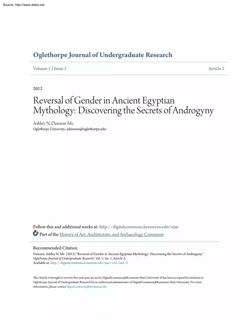 Ashley N. Dawson Ms. - Reversal of Gender in Ancient Egyptian Mythology, Discovering the Secrets of Androgyny