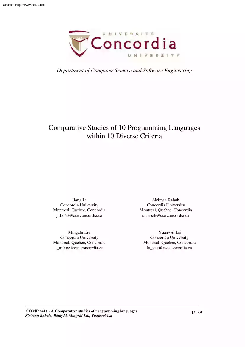 Li-Rabah-Liu - Comparative Studies of 10 Programming Languages within 10 Diverse Criteria