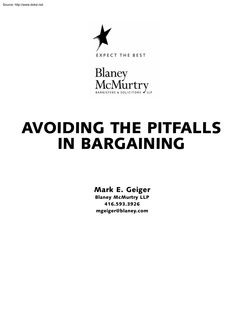 Mark E. Geiger - Avoiding the Pitfalls in Bargaining