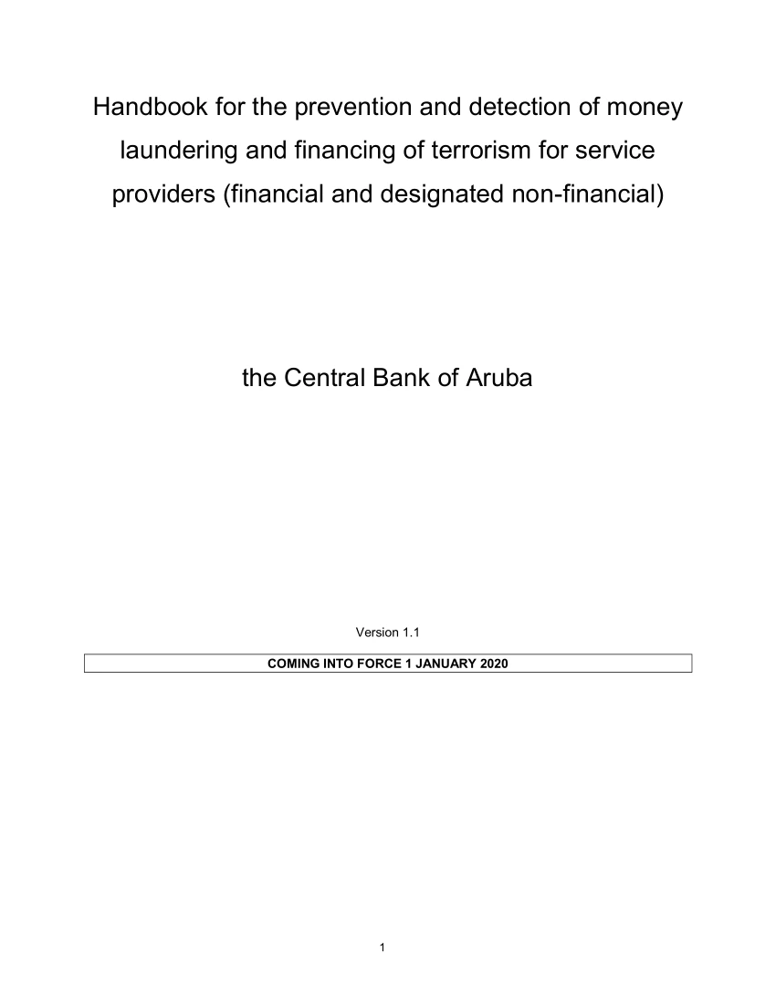Handbook for the Prevention and Detection of MoneyLaundering and Financing of Terrorism for ServiceProviders, The Central Bank of Aruba
