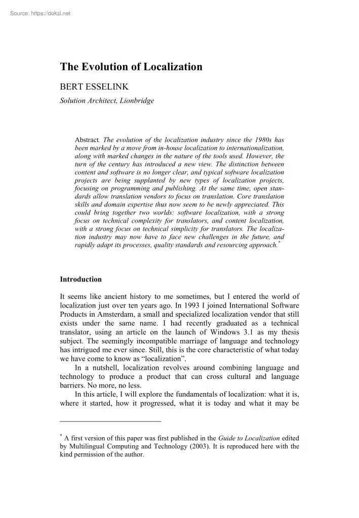 Bert Esselink - The Evolution of Localization