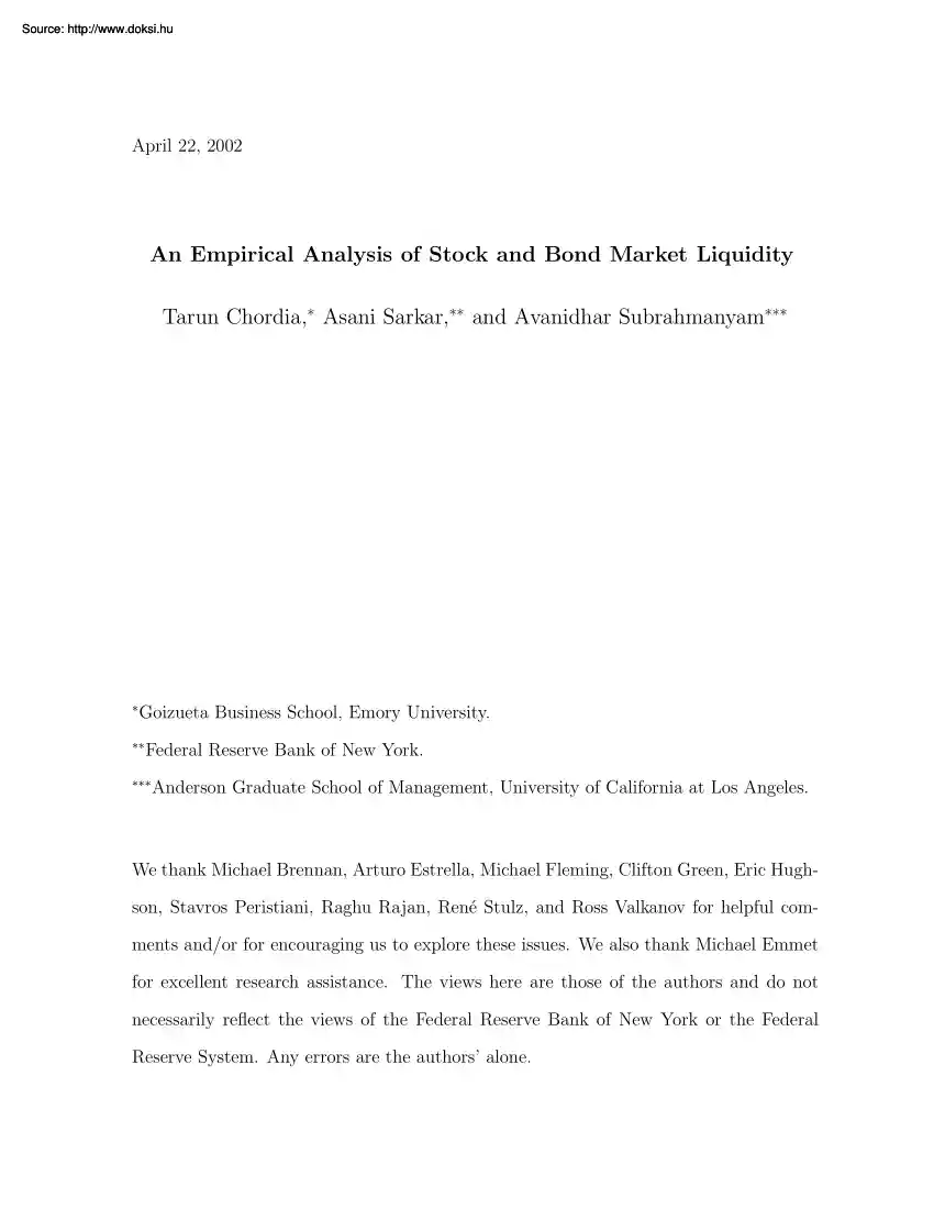 Chordia-Sarkar - An empirical analysis of stock and bond market liquidity