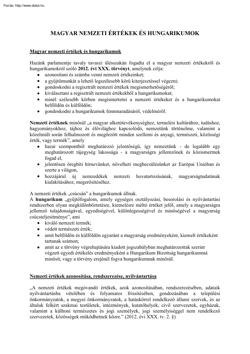 Magyar Nemzeti Értékek és Hungarikumok