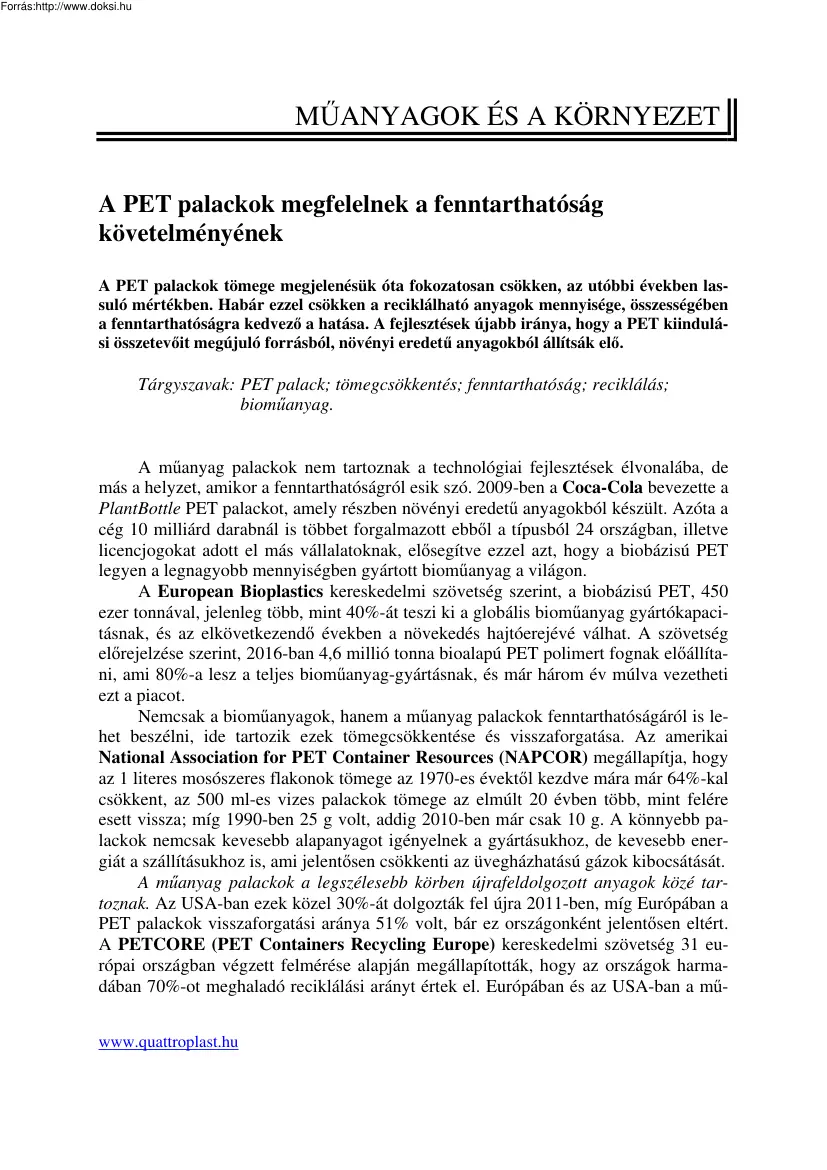 Dr. Lehoczki László - A PET palackok megfelelnek a fenntarthatóság követelményének